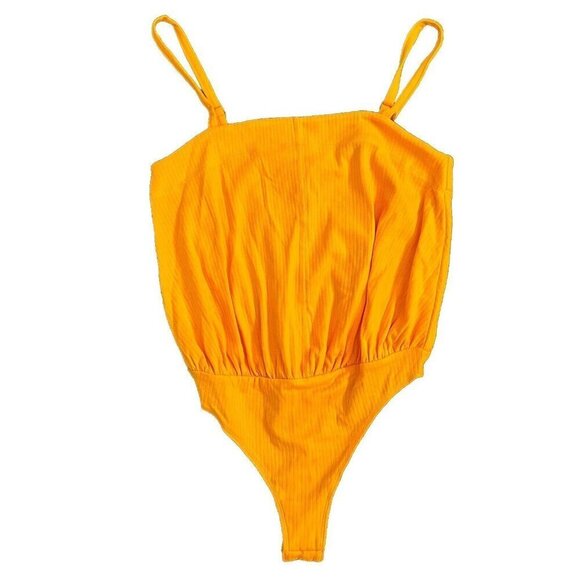 Free People Tops - Free People Small Marissa Orange Tangerine Square Neck Thong Bodysuit Straps NWT